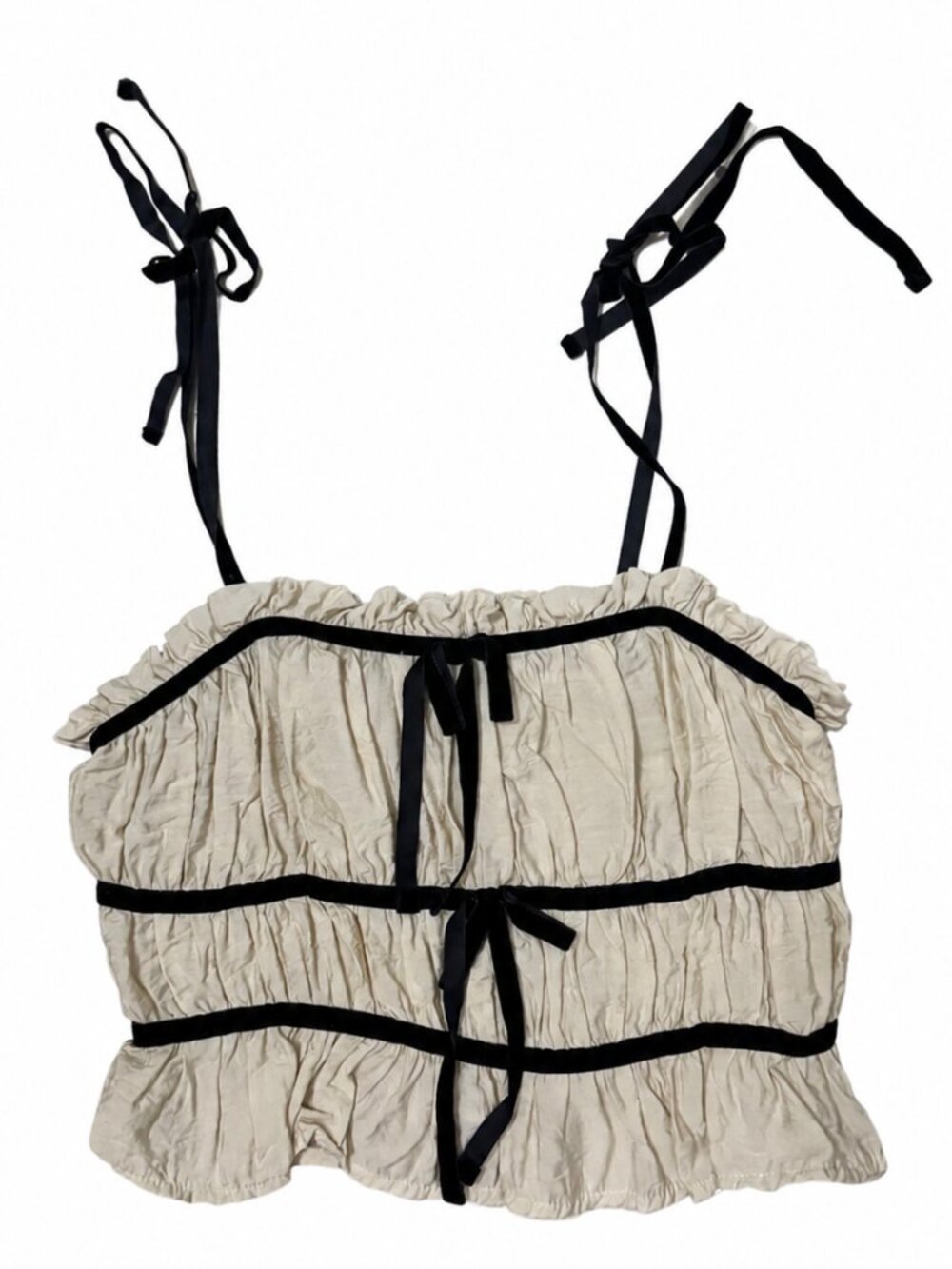 TY/THIRTY LA Cream Smocked Tie Strap Crop Top S